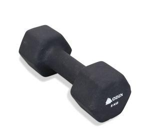 Neoprenbelagt hexagon håndvægt på 5 kg i sort med farvet kant