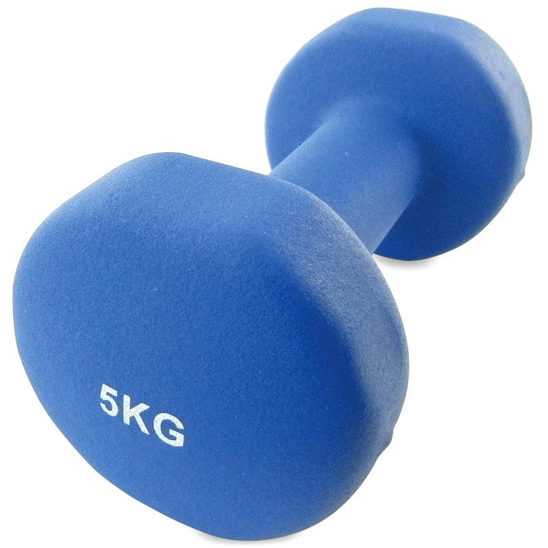 Blå aerobic håndvægt på 5 kg med neoprenbelægning
