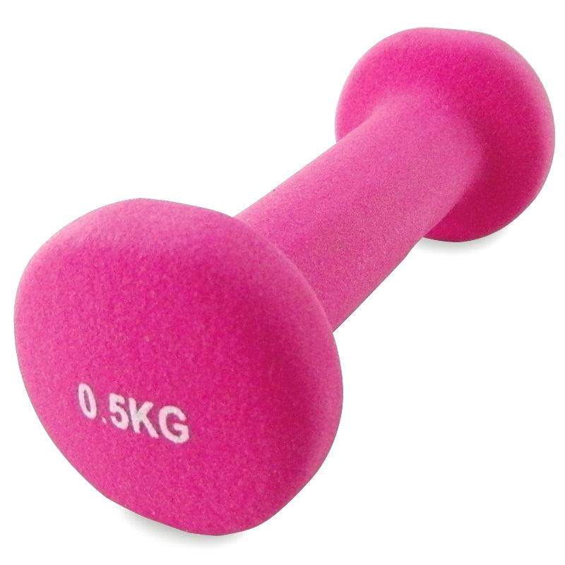 Lyserød aerobic håndvægt på 0,5 kilo med neoprenbelægning