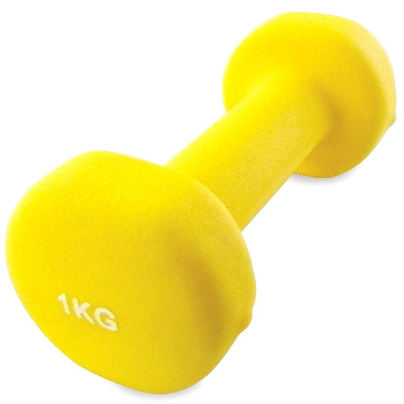 Gul aerobic håndvægt på 1 kilo med neoprenbelægning